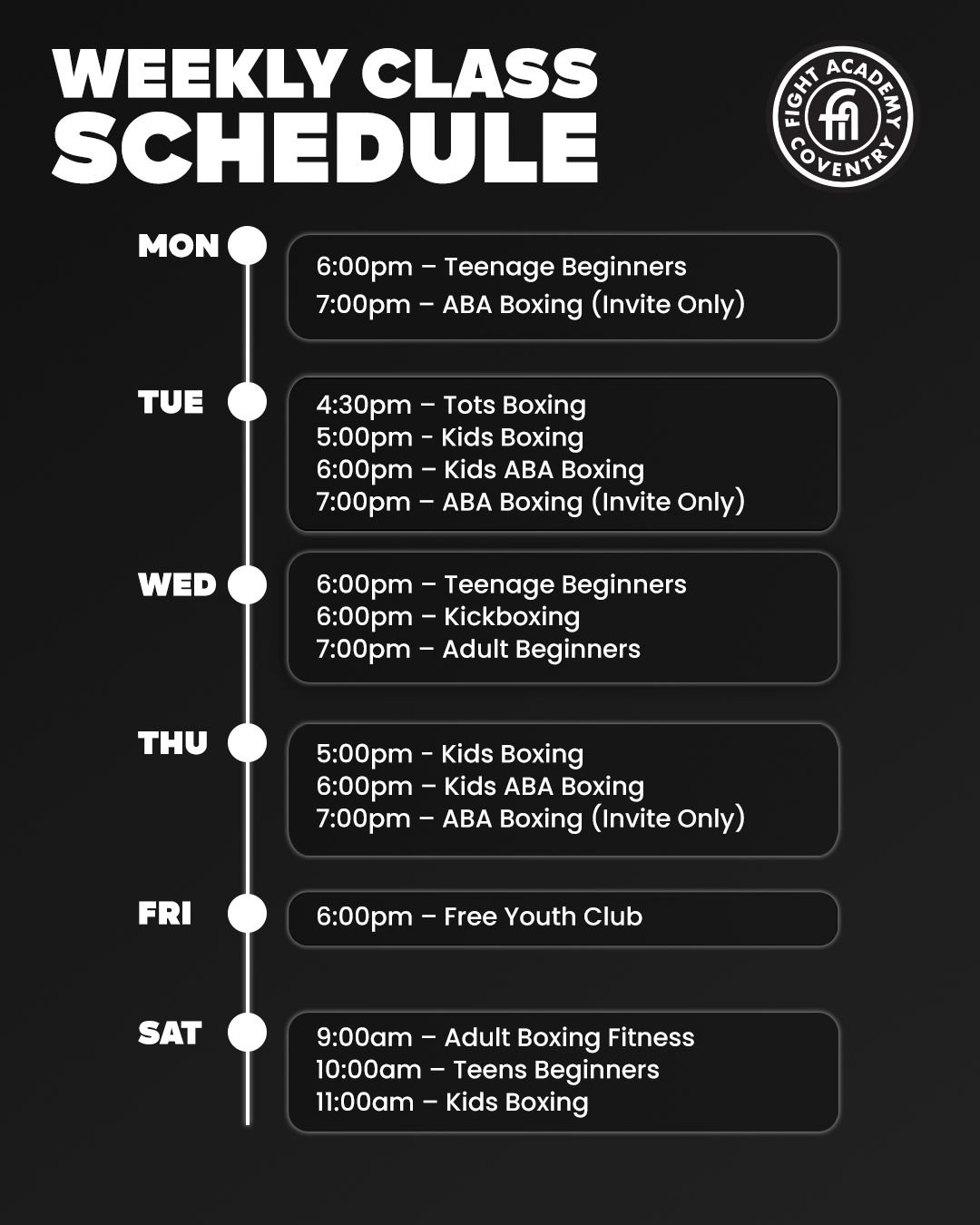 update fight academy schedule