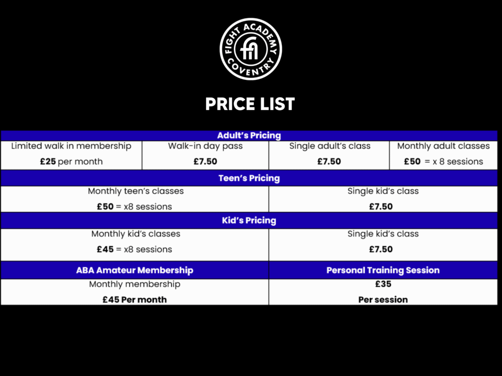 Fight academy coventry boxing fitness gym price list